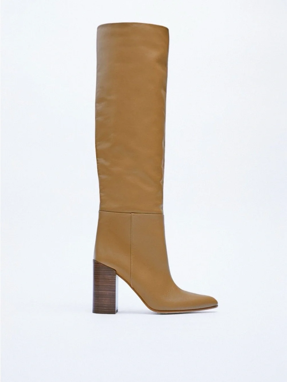 Zara Tan Over-the-Knee Leather Boots